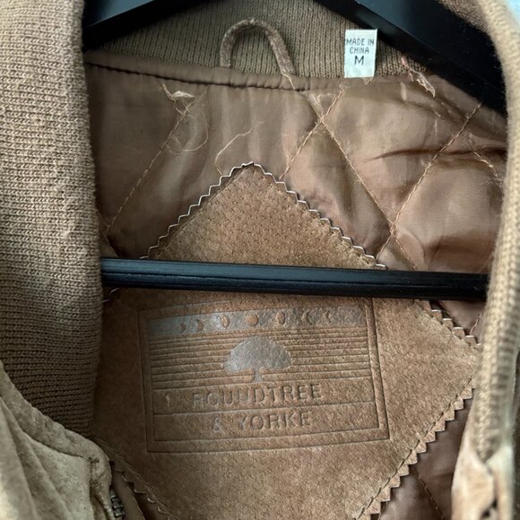 Roundtree & Yorke men's medium brown suede bomber jacket winter casual outdoors - Picture 6 of 8